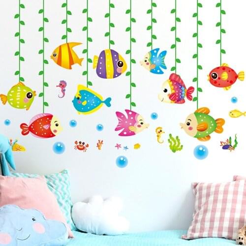 [SHIJUEHEZI] Cartoon Fish Wall Sticker DIY Animal Wall Decals for Kids Bedroom Baby Room Children Bathroom Home Decoration
