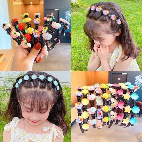 New Cute Flower Bangs Fixed Braided Hairbands Clips for Girls Kids Sweet Flower Hair Ornament Headband Fashion Hair Accessories