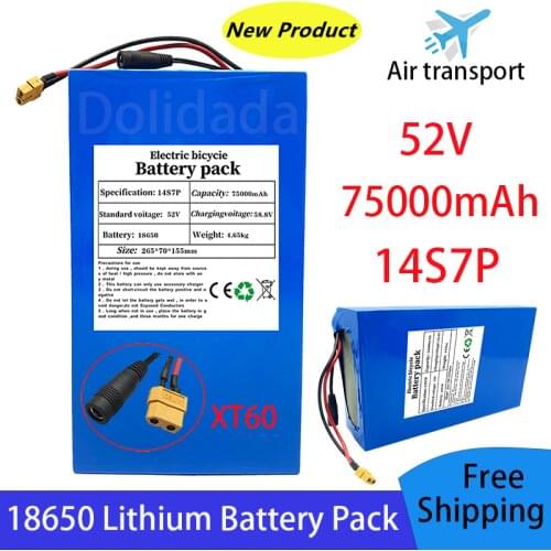 NEW 52V 14S7P 75000mah 18650 2000W lithium battery for balance car, electric bike, scooter, tricycle with bms