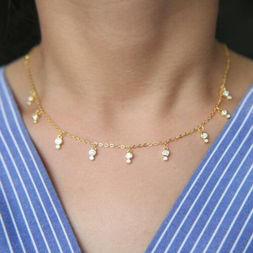 Gold Color Charm Necklace 2020 New Fashion Jewelry Two Cz Drop Charm Elegant Trendy Women Ladies Gift Statement Necklaces