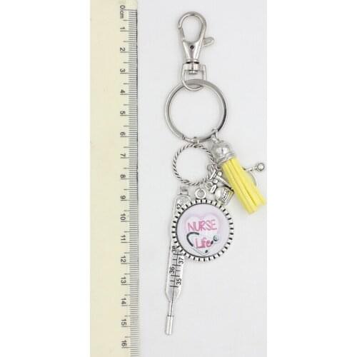 Wholesale 4 Model Medical Doctor Keychain Cabochon Printed Nurse Tassel Key Chain Keyring backpack key holder Doctor Nurse gifts