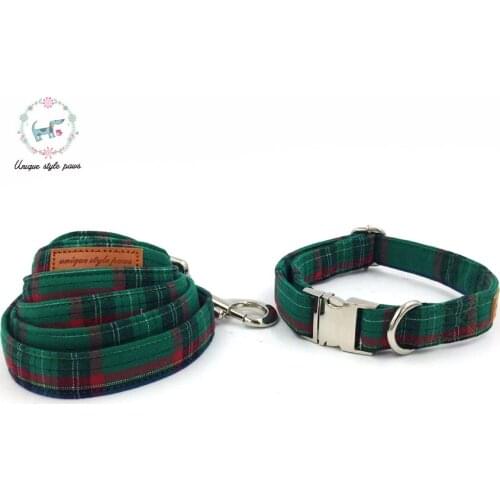 Fashion Dark Green Dog Collar and Leash Set Matel Buckle Dog &Cat Necklace and Dog Leash Pet Supply