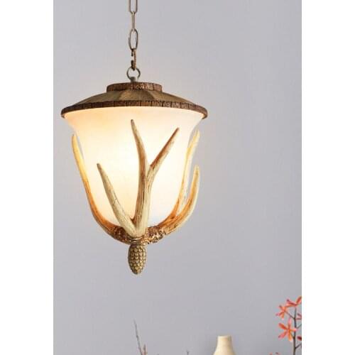 Eurepe Retro Resin Pendant Light Antique Single Head Hanging Lamp Restaurant Cafe Bar Antler Suspension Lighting