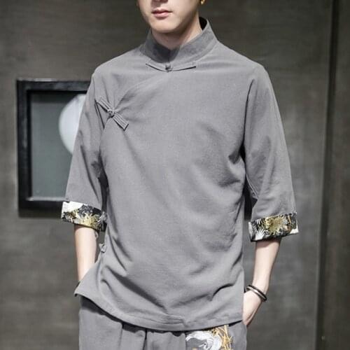 Plus Size Men Traditional Chinese Clothing Knot Button Half Sleeve Summer Qipao Blouse Vintage Streetwear Cheongsam Blouse 30084