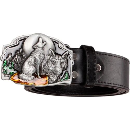 Cool mens belt wolf buckle funky punk rock style belt wolf Totem west cowboy style wolf head belt metal buckle werewolf
