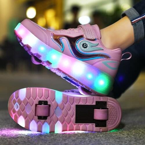 Roller Skates 2 Wheels Glowing Light LED Children Boys Girls Kids Flats Fashion Wheelys Sports Casual Skating Sneakers Shoes