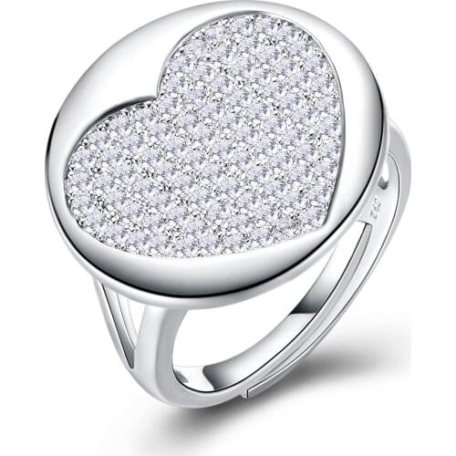 SILVERHOO 925 Sterling Silver Rings For Women Minimalist Large Heart Cubic Zircon Wedding Engagement Ring Hot Sale Fine Jewelry