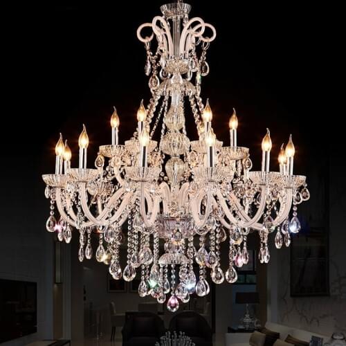 Modern Clear White Chandelier Stair Long Candle LED Crystal Chandelier Fixture Staircase Lighting Stairs Long Hanging Chandelier