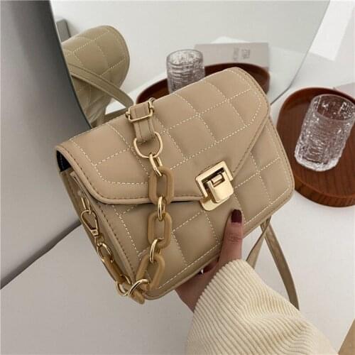 Shoulder Bag Female Crossbody Bag Ladies Designer Handbag Women Bag Retro Chain Fashion PU Leather 2021 New Trend Lattice Simple