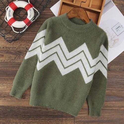 2020 New Hooded Big Childrens Autumn/Winter Models Plus Velvet Thick Half High Collar Mink Velvet Sweater for Boys and Girls