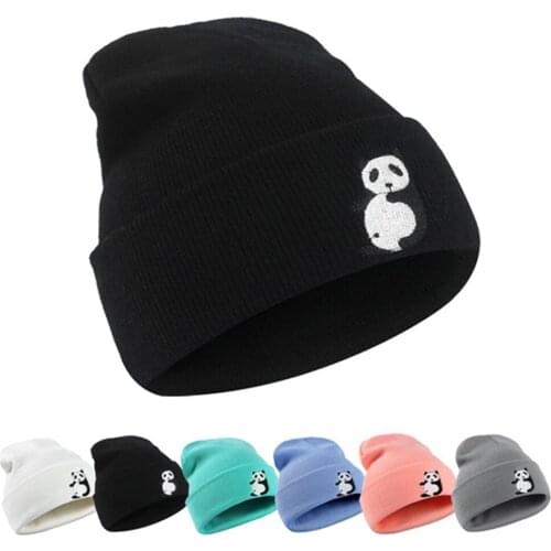 Knitted Hat Women animal embroidery Beanie hat solid color casual outdoor soft warm elastic sports cap walking cap
