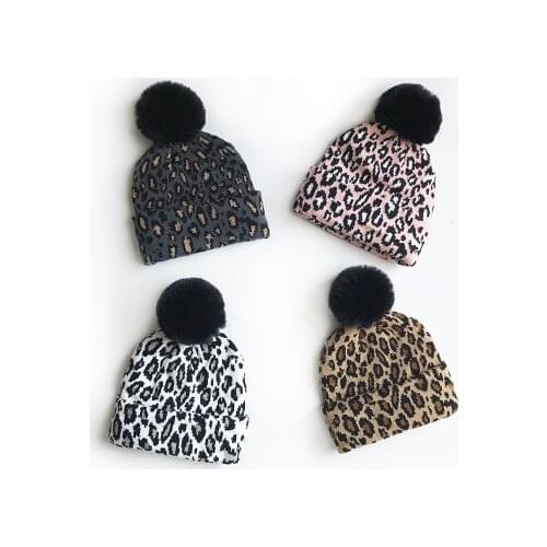 Knit Matching Family Outfits Leopard Children Hats Kids Hats Winter Kids Caps Warm Photography Props Girls Hats Boys Girls Cloth
