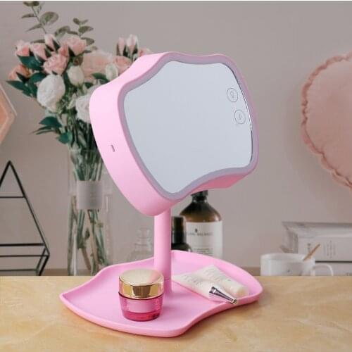 YANKSMART Free Stand Pink Gradually Lighting Bathroom Makeup Mirrors / Table Lamp LED Rotation Touch Screen With Storage