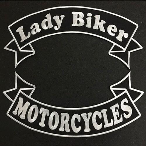 LADY BIKER LONE WOLF KAWASAKI Embroidery Patch Iron on for Jacket backing punk motorcycle skeleton skull patches