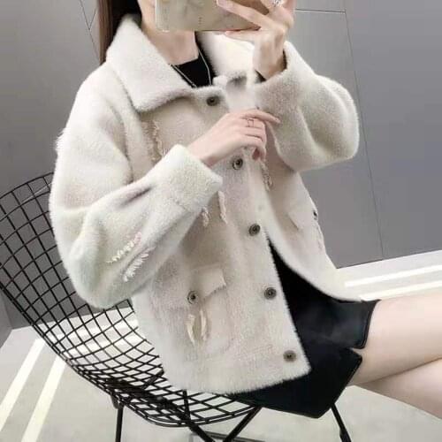 Women 2020 Autumn Winter New Imitation Mink Velvet Sweater Coat Female Wild Fashion Loose Solid Color Knit Cardigan Outwear A192