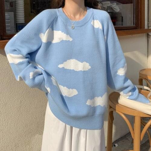 Korean Women Sweater Chic Causal Oversized Cloud Knitted Pullover Tops Female 2021 Autumn Winter Kawaii Sweater Jumpers Sweaters