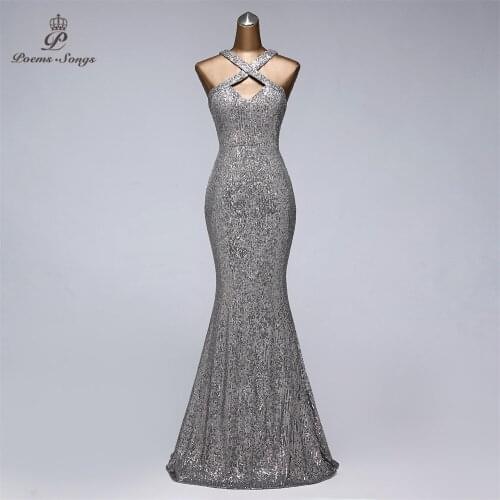 Real video Sexy neck style Sequin evening dresses vestido de festa prom gowns vestidos elegante party night dress robe de soiree