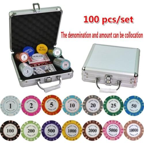 100-500pcs/set Poker Chips Sets Clay Poker Chip with Suitcase Crown Casino Coins Texas Hold'em Poker Sets With Aluminum suitcase