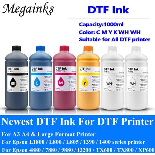 1000ML*6PCS DTF INK 2White For DTF Ink Film Transfer Ink For DTF Direct Transfer Film For DTF Printing PET Film Printing L1800