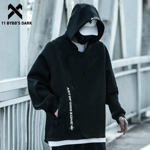 11 BYBBS DARK Zipper Print Hoodie Men Hip Hop Streetwear Harajuku Hoodie Sweatshirts 2021 Spring Cotton Pullover Oversize Black