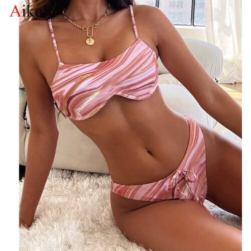 2021 Bikinis Swimsuit Women Sexy Underwire Bra Ripple Quicksand Swimwear Push up Bikini Set Summer Female Swimming Bathing Suit