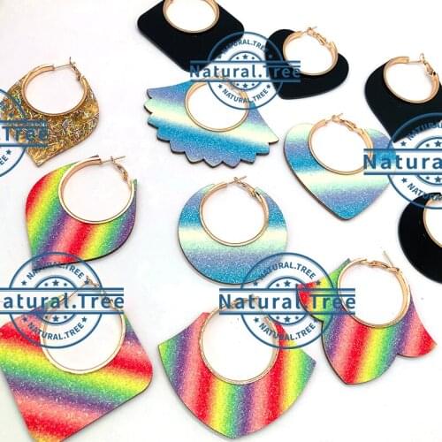 2021 Shinny African Hoop Fabric Wooden Earrings