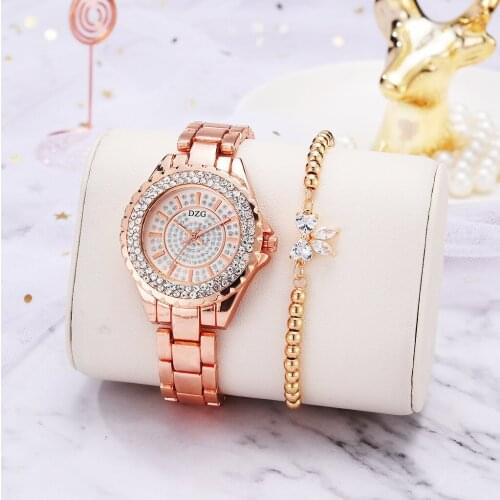 2021 Women Luxury Fashion Alloy Wrist Watch Stainless Steel Quartz Watches Ladies Bracelet Set Watch Suit Gifts Zegarek Damski
