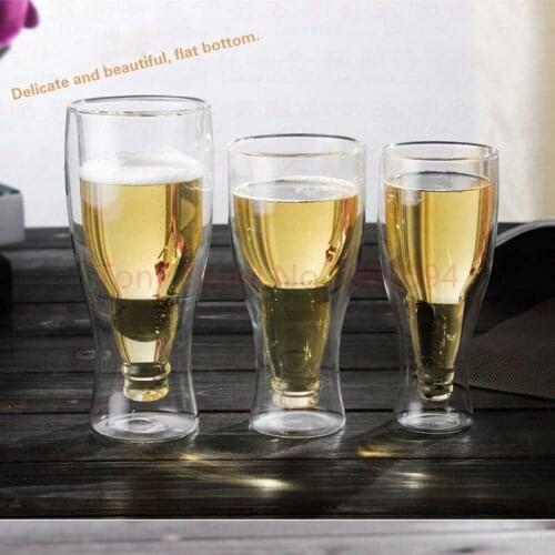 25pcs Free shipping Creative Beer Cup Durable Double Wall Glass Hopside Down Wholesale