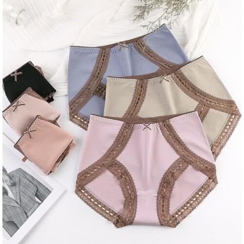 3/5PCS Female High Waist Cotton Panties Casual Lace Decor Underwear Underpants Briefs Lingerie Women 45-80kg