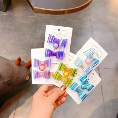 5set/lot Transparent Rainbow Girls Bow Hair Clip Hair Rope Set Bows Barrette Accessories Kids Headdress
