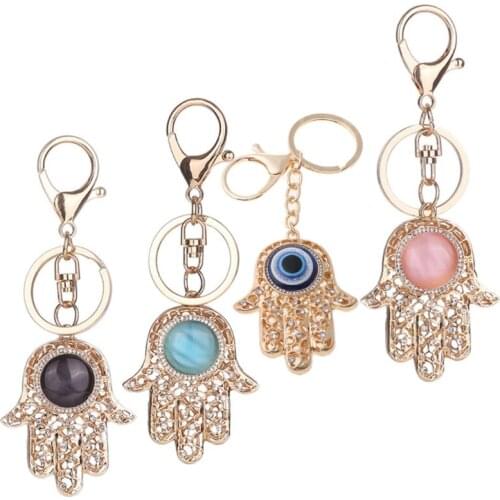 Key Chain Lucky Hamsa Hand Evil Eye Pendant Handbag Purse Keychain Keyring Keyfob Jewelry