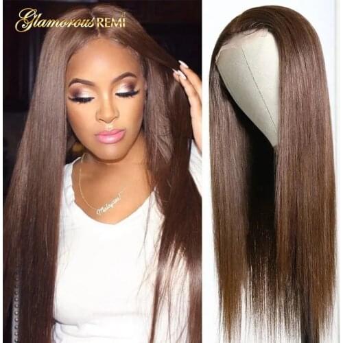 Colored Straight Lace Front Wig With Baby Hair Brazilian Lace Front Human Hair Wigs For Women Light Brown 4x4Lace Wig Density180