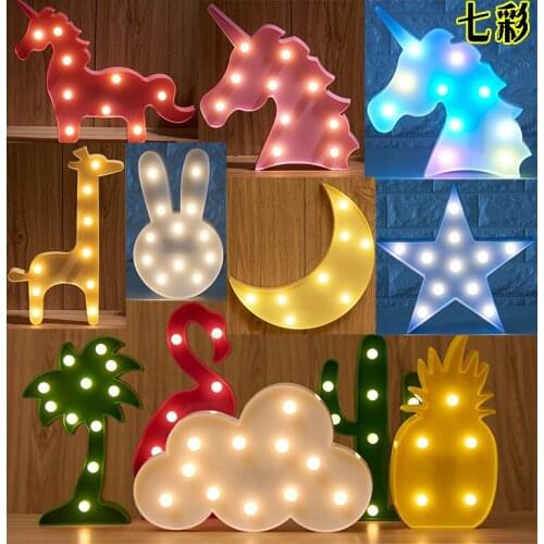 Clouds Flamingo Unicorn Decoration for Party with Sunshaine Light 3D Wall Cartoon Light Sticker with Hook for Festival Ornaments