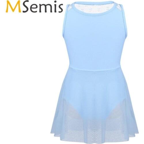 Kids Girls Ballet Leotard Dress Gymnastics Swimsuit for Dancing Sleeveless Lace Splice Back Ballet Dance Dress Ballerina Clothes