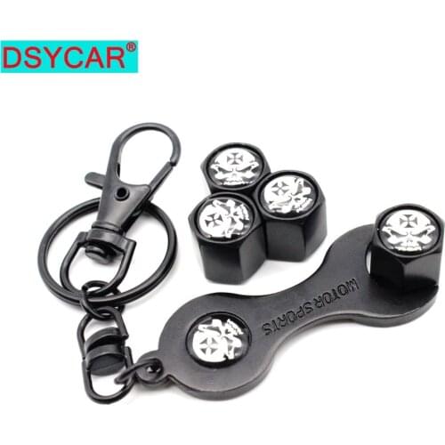 DSYCAR 1Set Zinc Alloy Anti-theft Car Wheel Tire Valve Stem Caps Air+ Wrench Keychain Auto Car Accessories Wheels Tires Parts