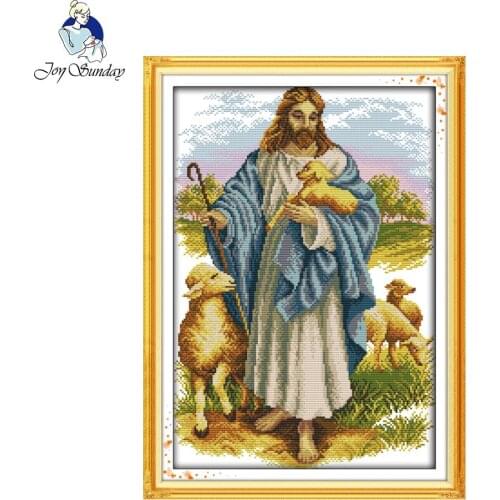 Joy Sunday Jesus and Sheep Counted Cross Stitch 11CT14CT Print Cross Stitch Sets Chinese Cross-stitch Kits Embroidery Needlework