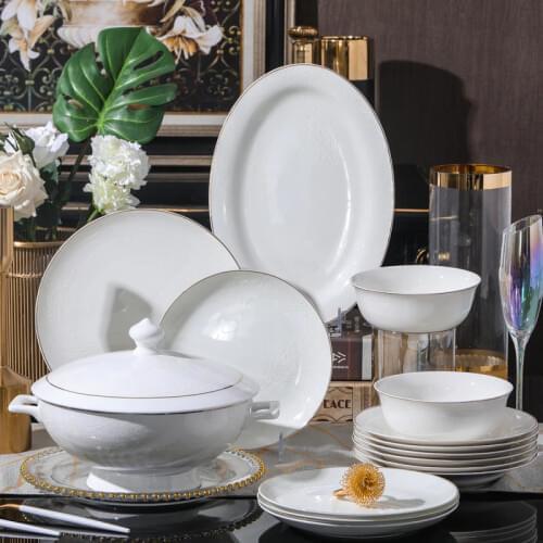 60 Heads Jingdezhen Ceramic Dinner Dish Rice Bowl Soup Bowl Salad Noodles Bowl Plate Dish Bowl Kitchen Tableware Dinnerware Set