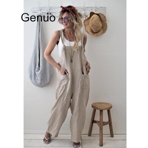 Summer Jumpsuit Cotton Linen High Quality Jumpsuit Loose Womens Jumpsuits Rompers Casual Overalls Strap Solid One Piece Romper