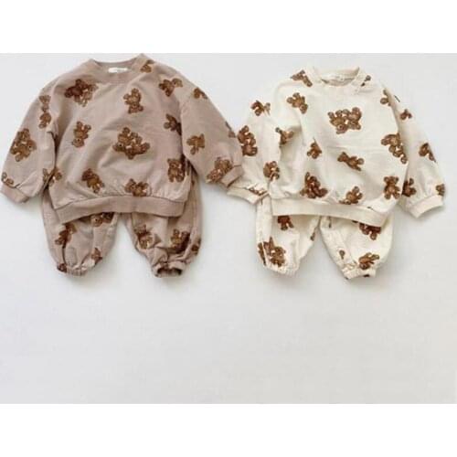 Fashion Baby Girl Clothes Set Kids Cartoon Bear Tops And Pants Suit Toddler Boys Sweatshirt And Trousers 2pcs Baby Boy Clothes