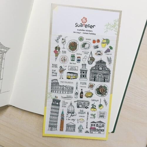 Korea Brand Sonia Scrapbooking Die Cut Sticker Rome Holiday Stationery DIY PVC Diary Craft Decoration Suatelier Stickers