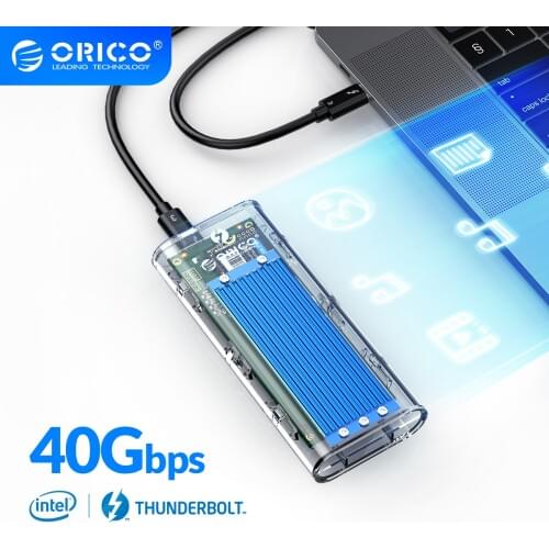 ORICO Thunderbolt 3 40Gbps M.2 NVME SSD Enclosure 2TB Transparent USB C SSD Case with 40Gbps C to C Cable For Mac Windows