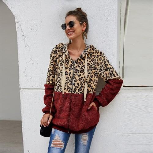 Women autumn winter tiger leopard print coats hooded drawstring fleece casual lady thick clothes comfortable loose warm jacket