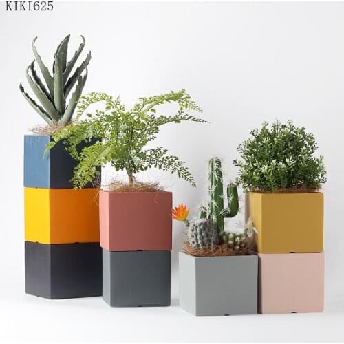 European-style Square Succulents Flower Pot Countertop Ornaments Color Ceramic Flower Pot Plant Potted Garden Decoration Modern