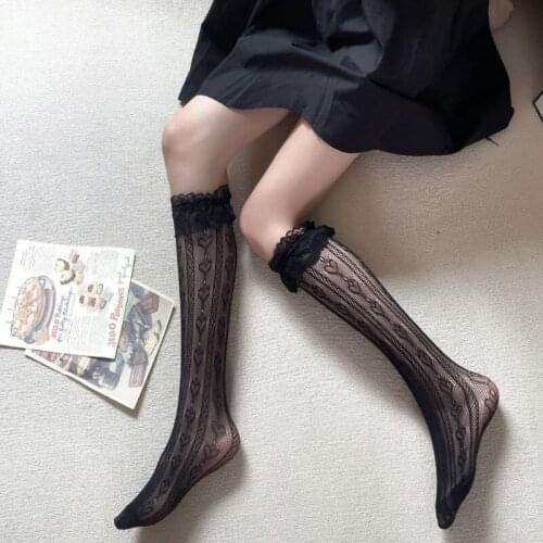 Cute Lolita Socks Japanese Kawaii Women White Lace Ruffle Womens Lolita Gothic Lace Stocking Female Cosplay Striped Socks