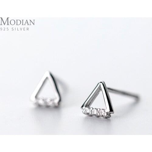 Modian Simple Cute Small Triangle Zirconia Stud Earrings for Women 925 Sterling Silver Fashion Studs Ear Korean Design Jewelry