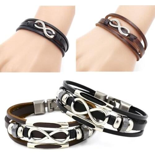 Fashion Beautiful Leather Cuff Bangle Wristbands Men Braided Chic Alloy Bracelets Pop Hot Zinc Alloy Trendy Accessories 1 PC