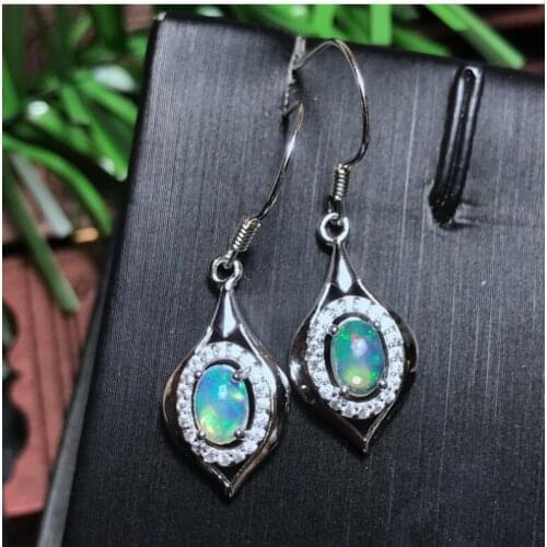 Opal earring Free shipping Nature real opal 925 sterling silverFine jewelry Gem Size 4*6mm