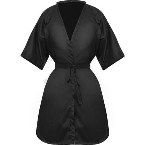 Lurrose 1PC Salon Client Gown Robes Cape Hair Salon Hair Cutting Smock for Clients Kimono Style (Black)