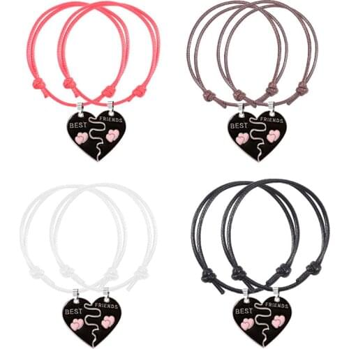 Braided Leather Cord Adjustable Bracelet Creative Letter Pendant Gift Pink Heart-shaped Stitching Fashion Accessories 2021 Gift
