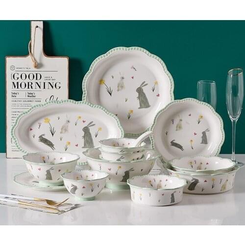 Underglaze Color Western Plate Ceramic Plate Tableware Set Microwave Oven Home Salad Bowl Rice Bowl Steak Plate Dinnerware Set